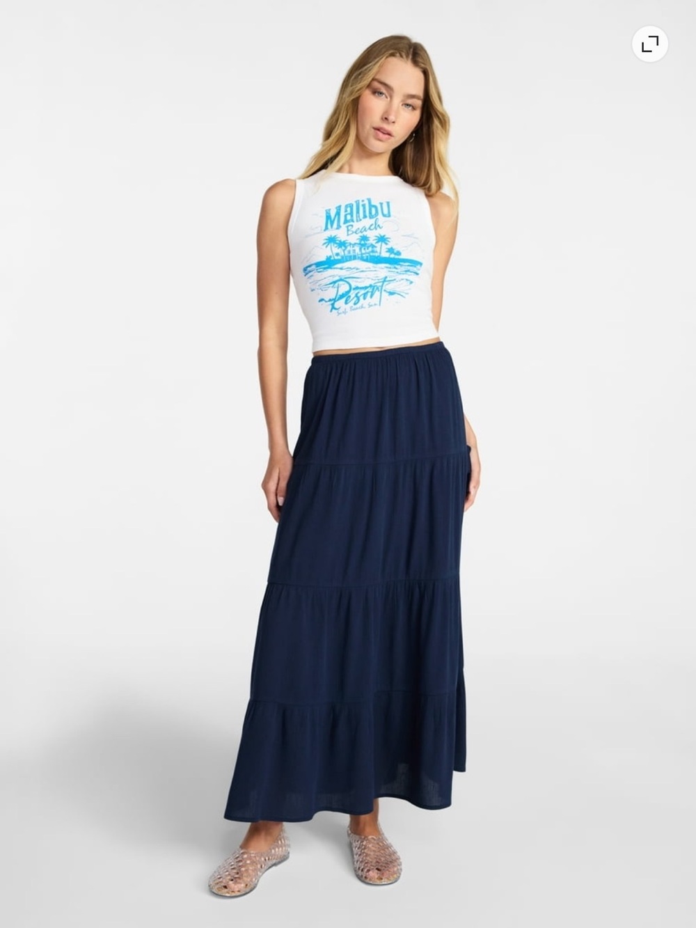 No Boundaries Navy Tiered Maxi Skirt with Side Ties